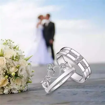 Picture of Couple's Ring Set Stainless Steel Wedding Bands for Men And Women Comfort Fit Jewelry Accessory