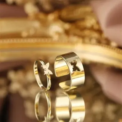 Picture of Butterfly King and Queen Couple Ring Set-2Pcs
