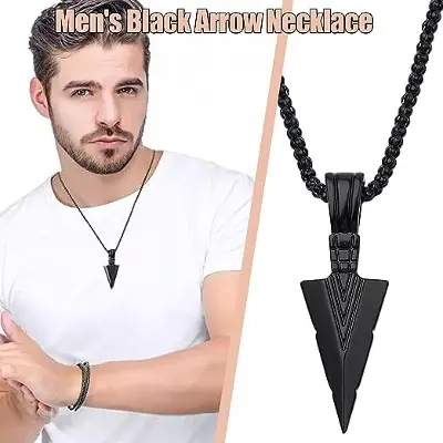 Picture of Viking Arrowhead Pendant Stainless Steel Norse Warrior Celtic Gift Necklace Black