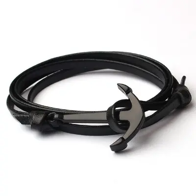 Picture of Eif Dock Trendy Woven Multilayer Black Anchor Bracelets Men Hope Anchor Bracelet Pulsera Navy Hand Leather Bracelets Dropship