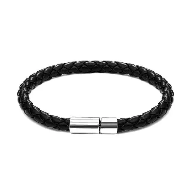 Picture of Leather Bracelet Men Stainless Steel Magnetic Clasp Handmade Men Bracelets Bangles Braided Leather Bracelet