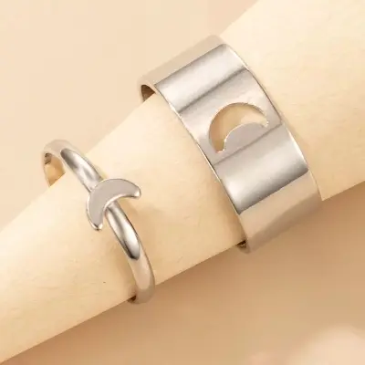 Picture of LOVE King & Queen Couple Ring Set In Titanium Hart Colour - golden