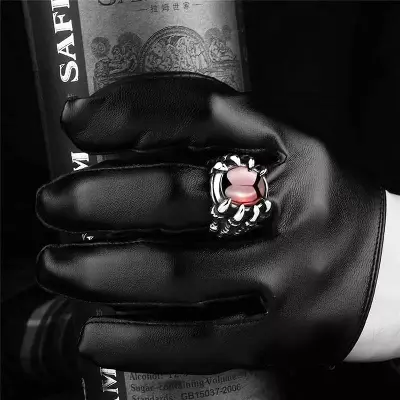 Picture of Stainless Steel Red Natural Stone Men's Finger Ring