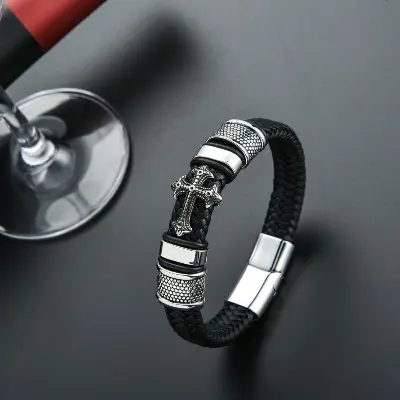 Picture of Leather Bracelet for Men Magnetic Stainless Steel Clasp