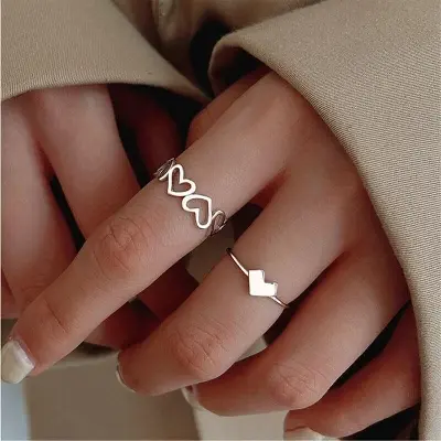 Picture of Heart Ring and Queen Couple Ring Set In Titanium Silver Color