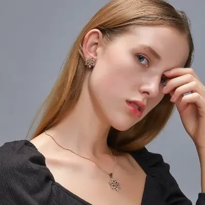 Picture of Elegant Jewelry Set for Women, Full Micro-studded Diamonds, Pendant Necklace, Small Earrings, Snowflake, Simple Jewelry