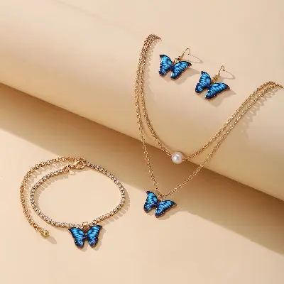 Picture of Romantic Butterfly Pattern Crystal Earrings Necklace Set  for Women