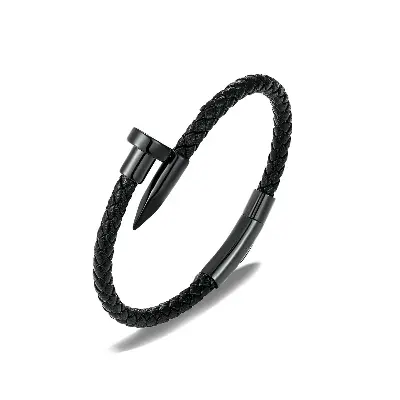 Picture of Lavish indulgent - Stainless Steel Charm Cuff Wristband Bangle with Magnetic Clasp/Leather Bracelet for Men - Sensible - Must Have