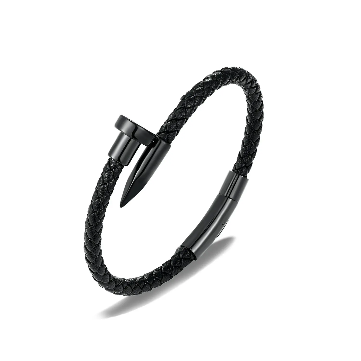 Picture of Stylish Addition - Nail Bracelet Men Titanium Steel Leather Rope Bracelet Magnetic Braided Bracelet - Sustainable Choice