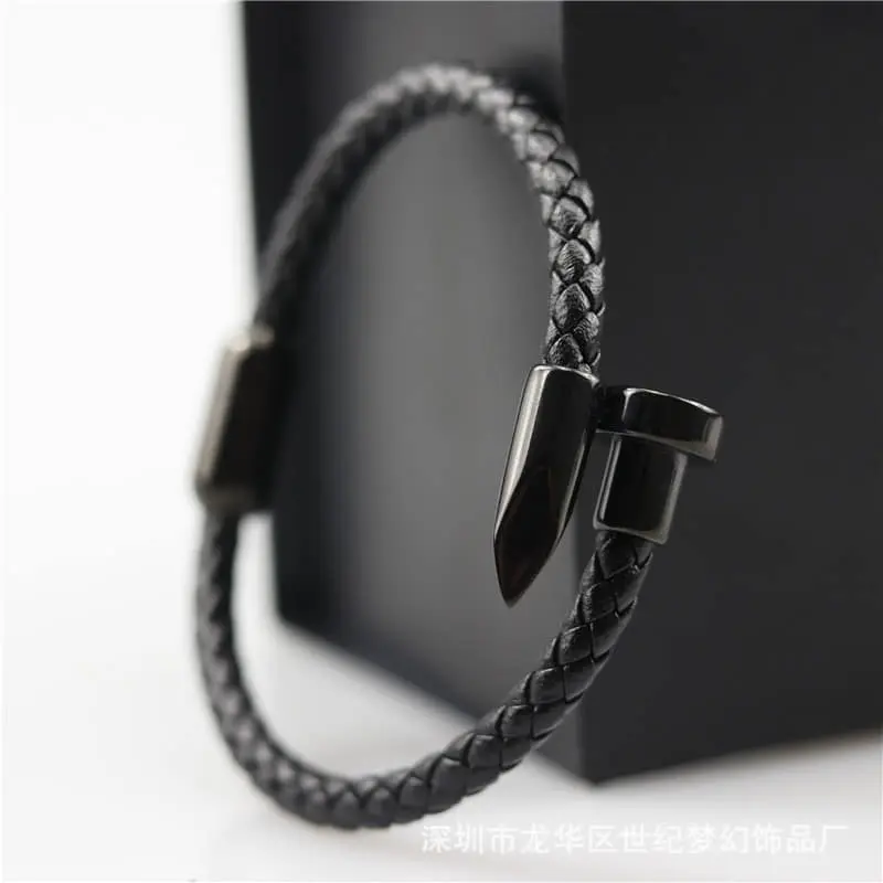 Picture of Premium Quality - Nail Bracelet Men Titanium Steel Leather Rope Bracelet Magnetic Braided Bracelet - Trend and Need full