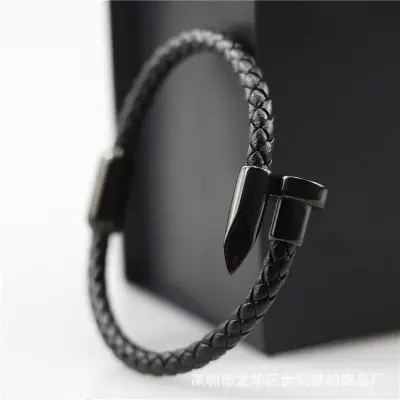 Picture of Premium Quality - Nail Bracelet Men Titanium Steel Leather Rope Bracelet Magnetic Braided Bracelet - Trend and Need full