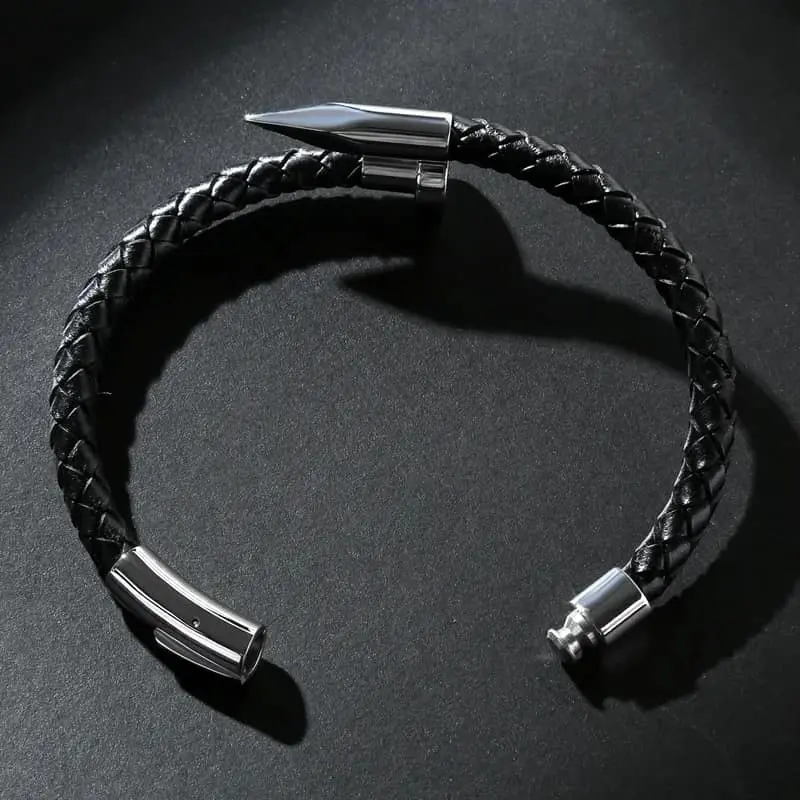 Picture of Premium Quality - Nail Bracelet Men Titanium Steel Leather Rope Bracelet Magnetic Braided Bracelet - Trend and Need full