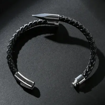 Picture of Premium Quality - Nail Bracelet Men Titanium Steel Leather Rope Bracelet Magnetic Braided Bracelet - Trend and Need full