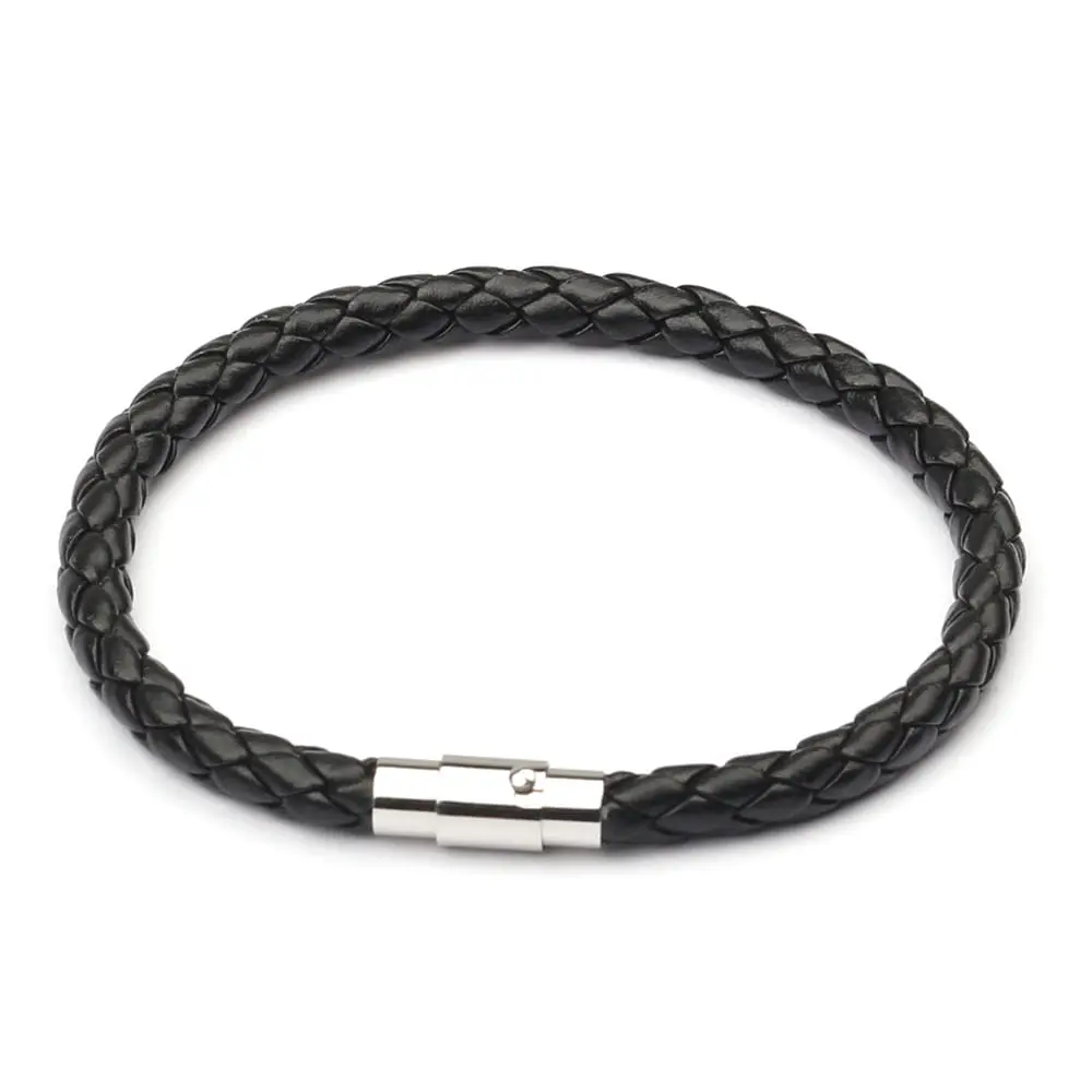 Picture of Premium Quality - Black Braided Leather Bracelet Men Stainless Steel Magnetic Clasp Male Wristband - Trend and Need full