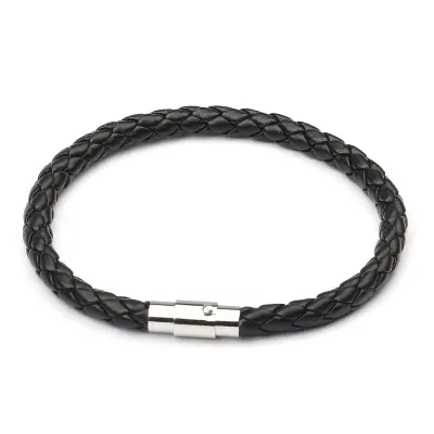 Picture of Premium Quality - Black Braided Leather Bracelet Men Stainless Steel Magnetic Clasp Male Wristband - Trend and Need full