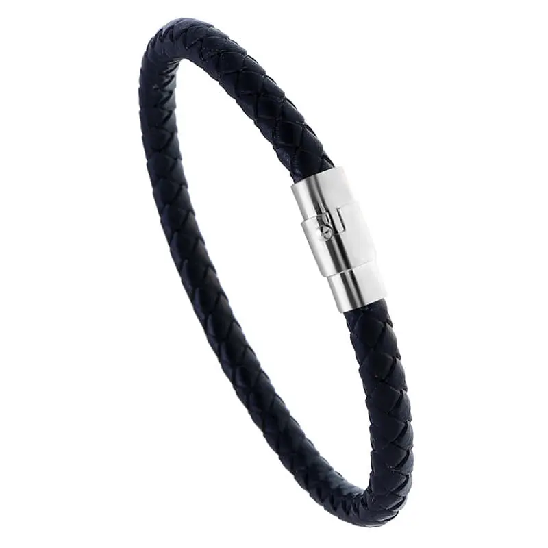 Picture of Premium Quality - Black Braided Leather Bracelet Men Stainless Steel Magnetic Clasp Male Wristband - Trend and Need full