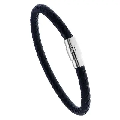 Picture of Premium Quality - Black Braided Leather Bracelet Men Stainless Steel Magnetic Clasp Male Wristband - Trend and Need full