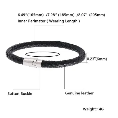 Picture of Premium Quality - Black Braided Leather Bracelet Men Stainless Steel Magnetic Clasp Male Wristband - Trend and Need full