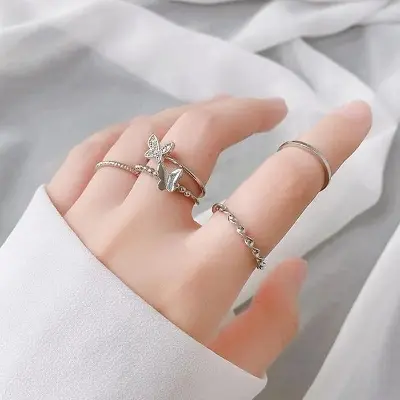 Picture of Korean style butterfly matte set for women silver ring