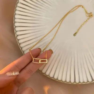 Picture of Premium Quality - Korean Fashion Party Golden Zircon Pendant Necklace Chain For Women/ Girls - Trend and Need full - Durablity Assurance