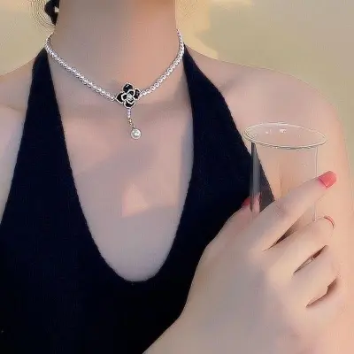 Picture of Stylish - Modern Vibe - Upscale Need - Cute Black Rose Flower Small Pendant Necklace For Women - Sensible - Must Have - Designed - Urban Vibes