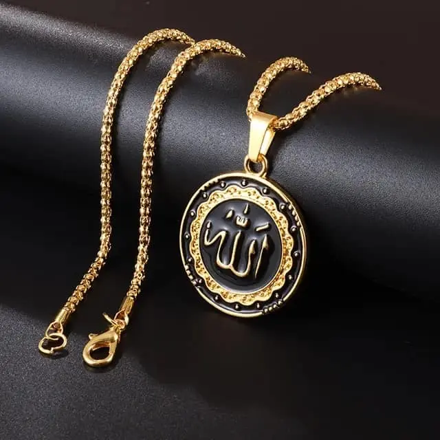 Picture of Stylish - Modern Vibe - Highly Durable - Golden Pendant Allah hu Pendant Necklace For Man & Women - Sustainable Choice - Designed - Urban Vibes