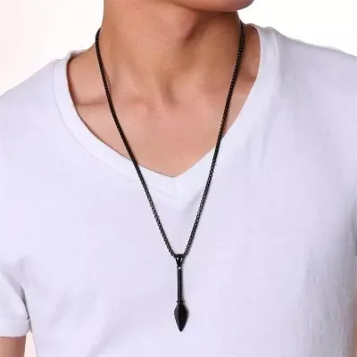Picture of Hip Hop Punk Rock Men's Design Matte Black Long Necklace with Arrow Pendant Jewelry Chain Necklaces Gift For Men Women/Hot Fashion