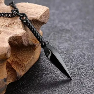 Picture of Hip Hop Punk Rock Men's Design Matte Black Long Necklace with Arrow Pendant Jewelry Chain Necklaces Gift For Men Women/Hot Fashion