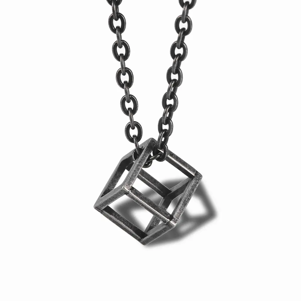 Picture of Stylish - Modern Vibe - Custom Experience - Black Hollow Cube Pendant Men's Necklace - Couture - High-end - Understated Sophistication