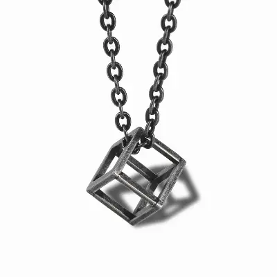 Picture of Stylish - Modern Vibe - Custom Experience - Black Hollow Cube Pendant Men's Necklace - Couture - High-end - Understated Sophistication