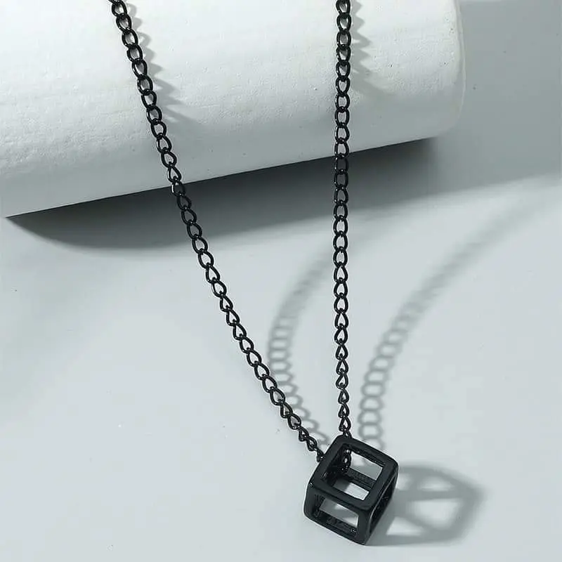 Picture of Stylish - Modern Vibe - Custom Experience - Black Hollow Cube Pendant Men's Necklace - Couture - High-end - Understated Sophistication