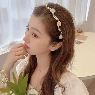 Picture of Rose Flower Pearl Headband with White Pearl Decors for Women