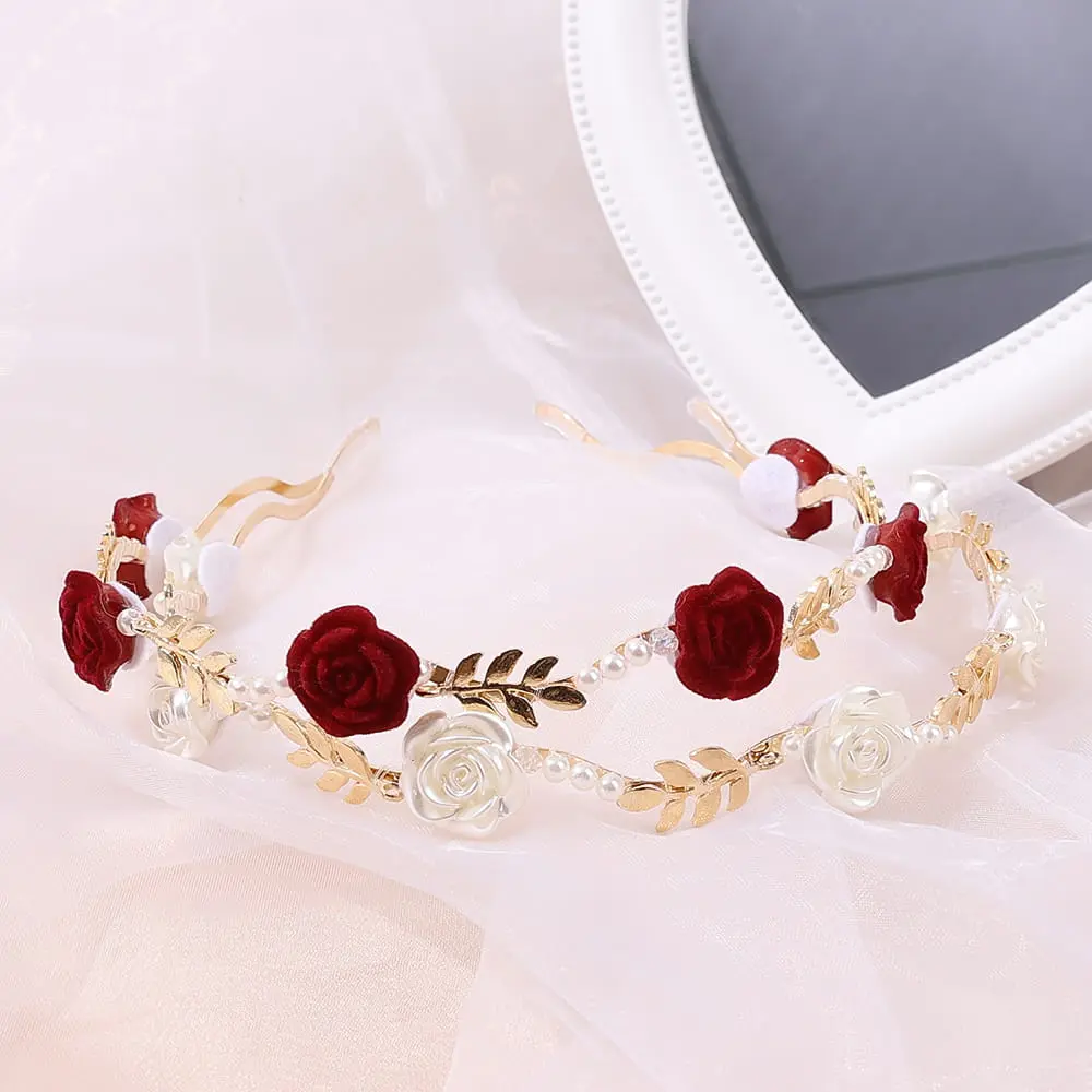 Picture of Rose Flower Pearl Headband with White Pearl Decors for Women