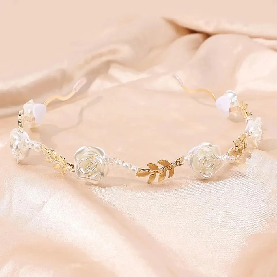 Picture of Rose Flower Pearl Headband with White Pearl Decors for Women