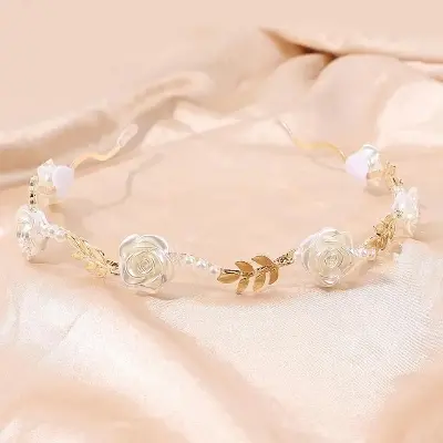 Picture of Rose Flower Pearl Headband with White Pearl Decors for Women