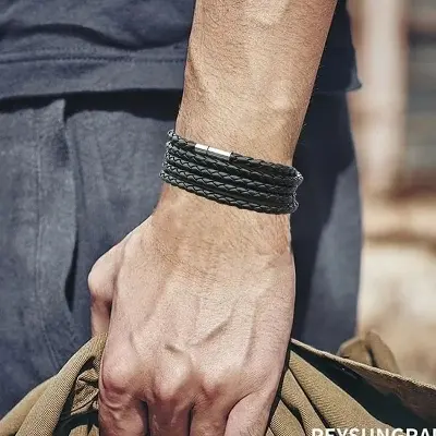 Picture of Versatile -Choice and Remark -Black Color Handmade Weaving Wrap Bracelet Jewelry Punk Style- Avant-garde Qualityful - Easy To care and Longive