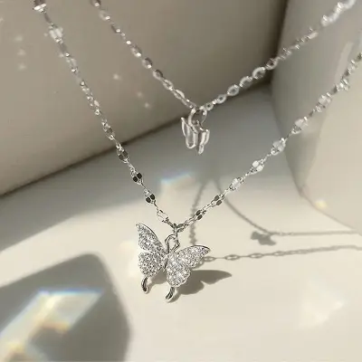 Picture of Double-layer Butterfly Pendant Necklace Simple Sweet Jewelry for Women