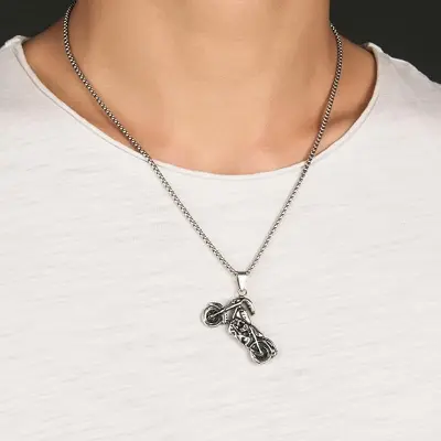 Picture of Stainless Steel  Motorcycle Pendant Chain Choker Long Men Necklace