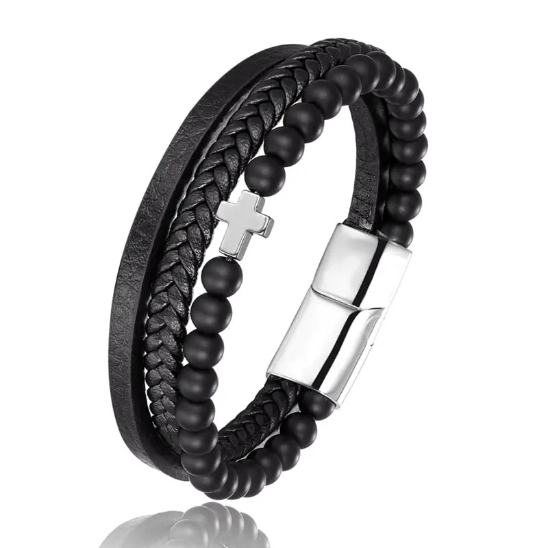 Picture of Versatile -Choice and Remark -Double Layer PU Leather Stainless Steel ID Bracelet- Avant-garde Preferble - Low Hassle and Maintanance