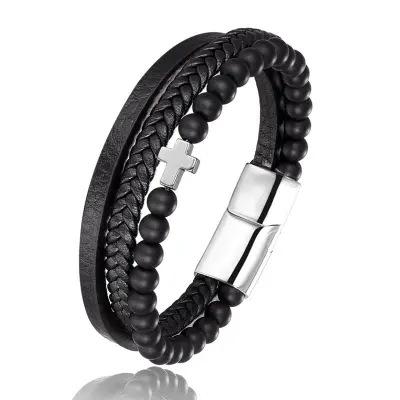 Picture of Versatile -Choice and Remark -Double Layer PU Leather Stainless Steel ID Bracelet- Avant-garde Preferble - Low Hassle and Maintanance
