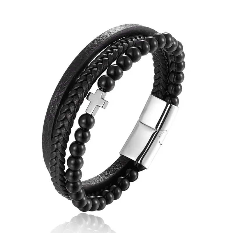 Picture of Versatile -Choice and Remark -Double Layer PU Leather Stainless Steel ID Bracelet- Avant-garde Preferble - Low Hassle and Maintanance