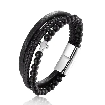 Picture of Versatile -Choice and Remark -Double Layer PU Leather Stainless Steel ID Bracelet- Avant-garde Preferble - Low Hassle and Maintanance