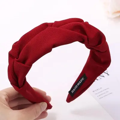 Picture of Wine Red Cotton Fabric Ruched Headband  For Women /Girls