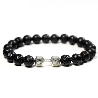 Picture of Refined Taste - Fit Life Black Matte Stone Dumbbell Shape Bracelet Fitness Motivation Gym for Men - Durabilty Assured - Iconic Style