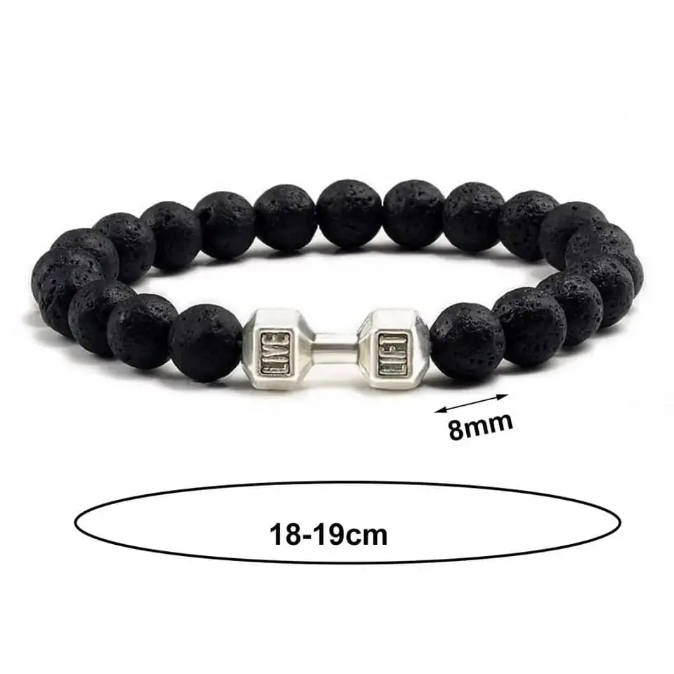 Picture of Refined Taste - Fit Life Black Matte Stone Dumbbell Shape Bracelet Fitness Motivation Gym for Men - Durabilty Assured - Iconic Style