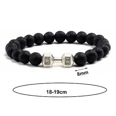 Picture of Refined Taste - Fit Life Black Matte Stone Dumbbell Shape Bracelet Fitness Motivation Gym for Men - Durabilty Assured - Iconic Style