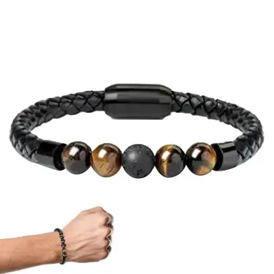Picture of Premium Quality - Tiger's Eye Magnetic Buckle Magnetic Beads Bracelet for Men - Modern - Choice Expression - Understated Sophistication