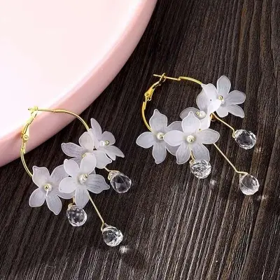Picture of Lavish indulgent - Fashion Flower Tassel Drop Earrings For Women Trendy Shiny Moon Star Pearls Dangle Earrings - Sensible - Must Have