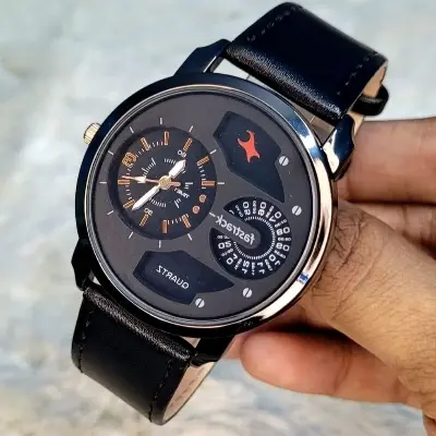 Picture of Highly Durable - Black Lather Quartz Watch for Man - Black - Watch For Men ঘড়ি - Sustainable Choice - Well Inspired & Crafted