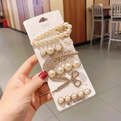 Picture of Athleisure - Avant Grade - Superb Quality - 6pcs Crystal HairClip White Pearl For Women/Girls - Trend and Needful - Well Inspired & Crafted